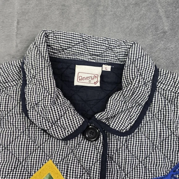 Vintage Folk Art Quilted Jacket Birdhouse Applique Gingham Large - Picture 3 of 14